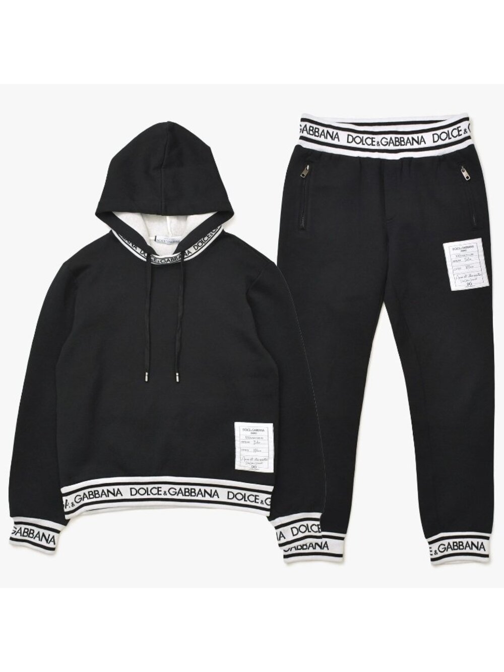 Dolce & Gabbana Logo Jacquard Tape Set Hoodie Sweatpants Black White